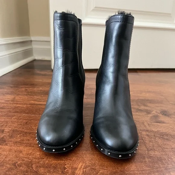 Jimmy Choo Women's Merril 65 Leather & Shearling Block-Heel Booties Size 39 1/2 - Picture 5 of 12